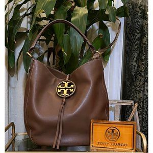 AUTHENTIC TORY BURCH MAHOGANY BROWN LARGE MILLER HOBO ♦️♦️